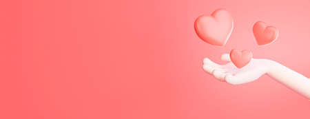 3d render of character with pink heart for valentine background