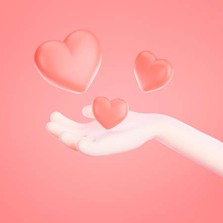 3d render of character with pink heart for valentine background