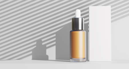 3d render of dropper bottle with slat shadow on white  background,with summer concept.の写真素材