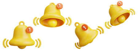 Collection of Notification Bell icon isolated on white background,3d rendering.