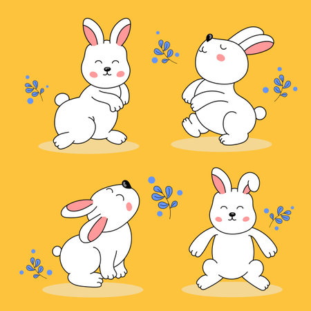 Character of Rabbit Cute collection on yellow background,Drawing vector illustration.のイラスト素材