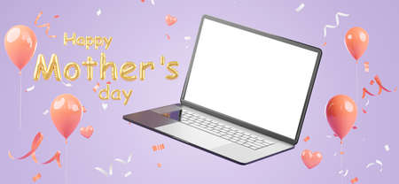 laptop with shopping mother's day sale concept,3d rendering.の写真素材