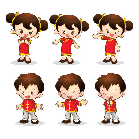 cute chinese boy girl actionsのイラスト素材