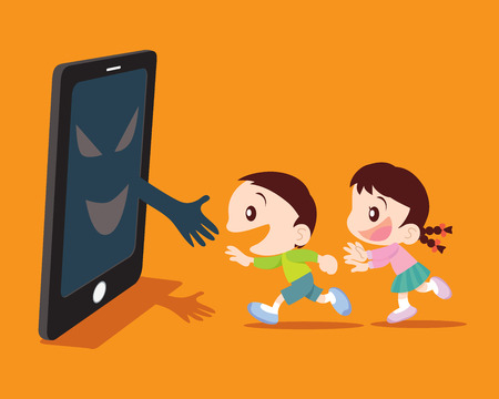 Covert disaster for Children with a smartphone concept illustrationのイラスト素材