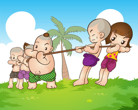 Traditional Thai Children are playing traditional Thai gameのイラスト素材