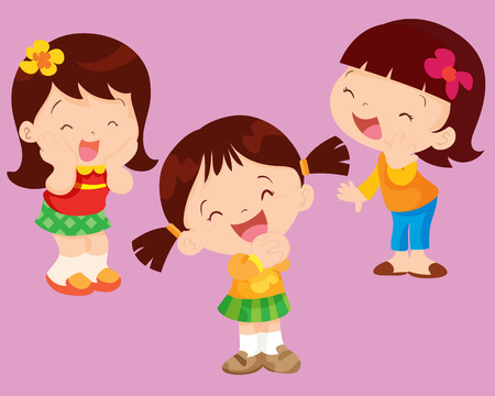 Cute girl happiness action setのイラスト素材