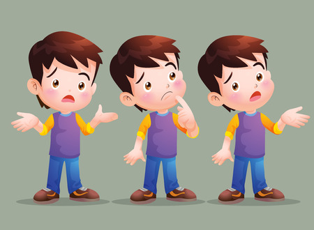 Cute boy have question in many actions.のイラスト素材