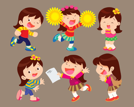 cute cartoon girl actions set.のイラスト素材