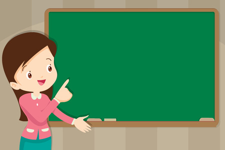 Young Teacher in front of chalkboard with copy space for your text.のイラスト素材