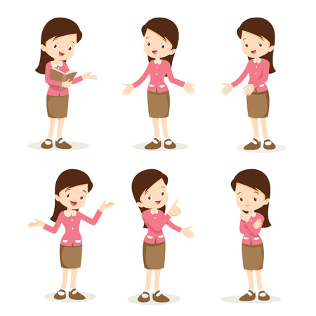 Set of business woman character at office work.のイラスト素材