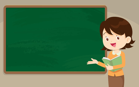 Young Teacher in front of chalkboard with copy space for your text.のイラスト素材