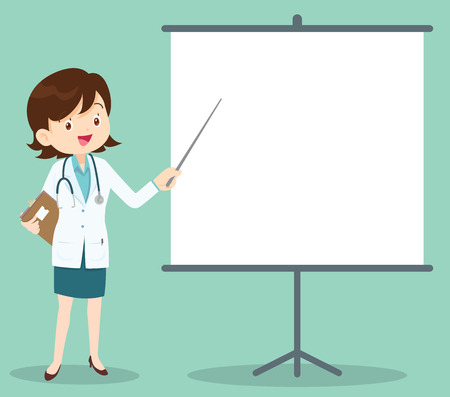 Doctor with clipboard giving medical presentation.のイラスト素材