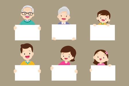 big family holding empty banners for your textのイラスト素材