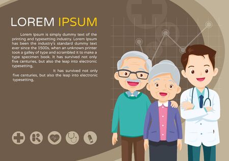 Doctor and elderly healthcare background poster.Doctor for Elderly patients Banner, layout template, cover, ad., posterのイラスト素材