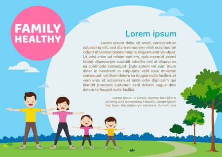 family exercising together with Healthy concept design background template.for web banner, backdrop, ad,promotion poster.のイラスト素材