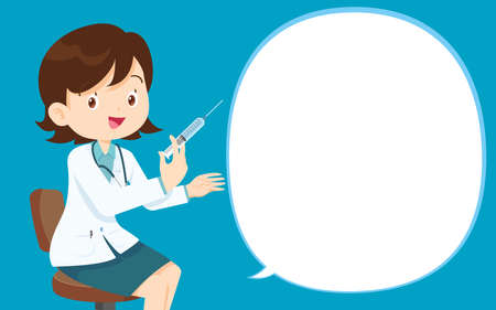 doctor have injection vaccine for people, doctor giving a vaccine with bubble speech.のイラスト素材