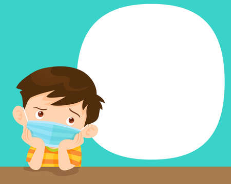 children boy bored wearing a surgical mask to prevent virus.kids wearing protective Medical mask.のイラスト素材