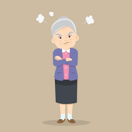 Elderly lady with arms crossed.angry elderly woman arms crossedのイラスト素材