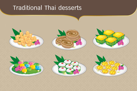 set Traditional Thai desserts sweet foodのイラスト素材