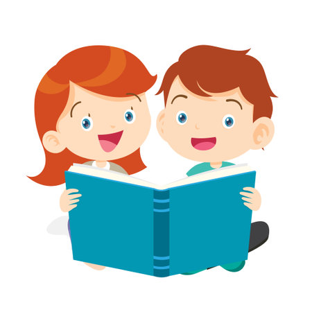 Happy kids and book.Children reading a book Back to School Conceptのイラスト素材