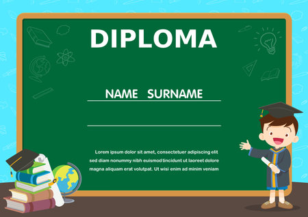 Preschool Kids Diploma ,School Kids Diploma certificate background design templateのイラスト素材