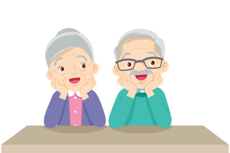 happy people thinking sitting and rest chin in handsのイラスト素材