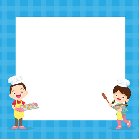 Cute Boy and Girl cooking in the kitchen.Character child chef professionのイラスト素材