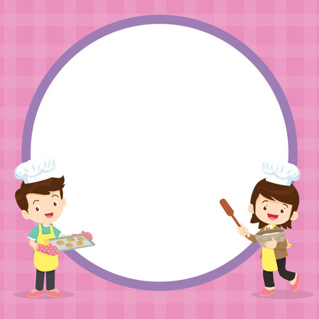 Cute Boy and Girl cooking in the kitchen.Character child chef professionのイラスト素材