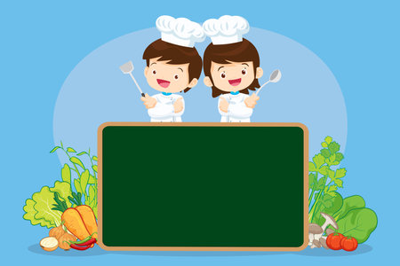 Chef Kids Cooking class design template.Cute little chef cooking meal menu,board,poster,banner,certificateのイラスト素材