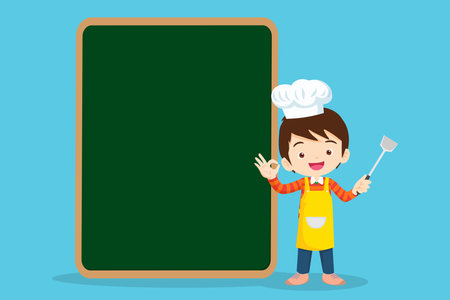 Chef Kids Cooking class design template.Cute little chef cooking meal menu,board,poster,banner,certificateのイラスト素材