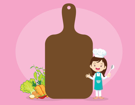 Chef Kids Cooking class design template.Cute little chef cooking meal menu,board,poster,banner,certificateのイラスト素材