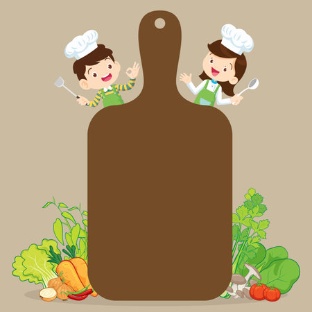 Chef Kids Cooking class design template.Cute little chef cooking meal menu,board,poster,banner,certificateのイラスト素材