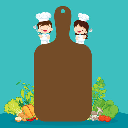 Chef Kids Cooking class design template.Cute little chef cooking meal menu,board,poster,banner,certificateのイラスト素材