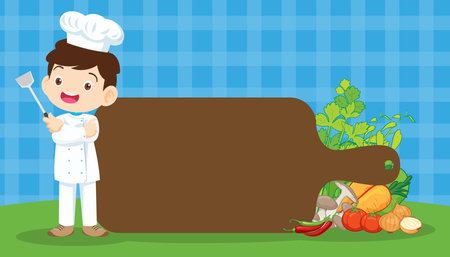 Chef Kids Cooking class design template.Cute little chef cooking meal menu,board,poster,banner,certificateのイラスト素材