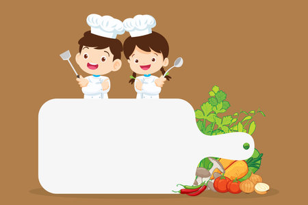 Chef Kids Cooking class design template.Cute little chef cooking meal menu,board,poster,banner,certificateのイラスト素材