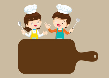 Chef Kids Cooking class design template.Cute little chef cooking meal menu,board,poster,banner,certificateのイラスト素材