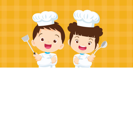 Chef Kids Cooking class design template.Cute little chef cooking meal menu,board,poster,banner,certificateのイラスト素材
