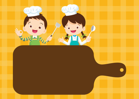 Chef Kids Cooking class design template.Cute little chef cooking meal menu,board,poster,banner,certificateのイラスト素材