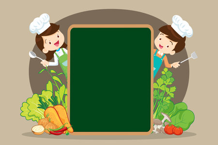 Chef Kids Cooking class design template.Cute little chef cooking meal menu,board,poster,banner,certificateのイラスト素材