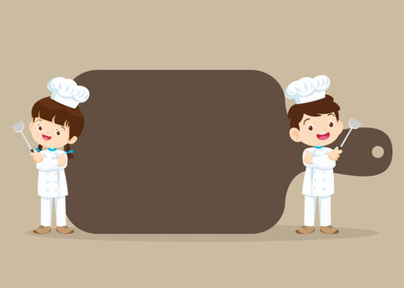 Chef Kids Cooking class design template.Cute little chef cooking meal menu,board,poster,banner,certificateのイラスト素材