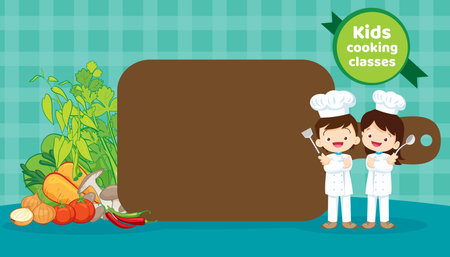 Chef Kids Cooking class design template.Cute little chef cooking meal menu,board,poster,banner,certificateのイラスト素材