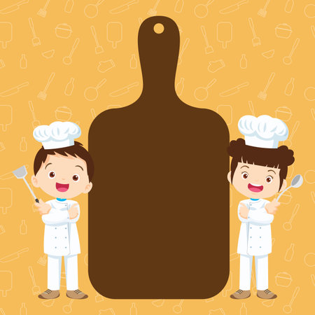 Chef Kids Cooking class design template.Cute little chef cooking meal menu,board,poster,banner,certificateのイラスト素材