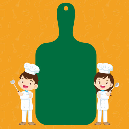Chef Kids Cooking class design template.Cute little chef cooking meal menu,board,poster,banner,certificateのイラスト素材