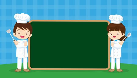 Chef Kids Cooking class design template.Cute little chef cooking meal menu,board,poster,banner,certificateのイラスト素材