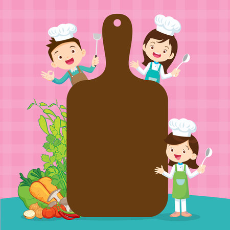 Chef Kids Cooking class design template.Cute little chef cooking meal menu,board,poster,banner,certificateのイラスト素材