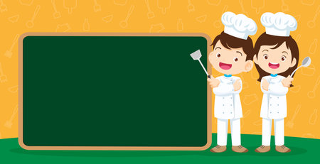 Chef Kids Cooking class design template.Cute little chef cooking meal menu,board,poster,banner,certificateのイラスト素材