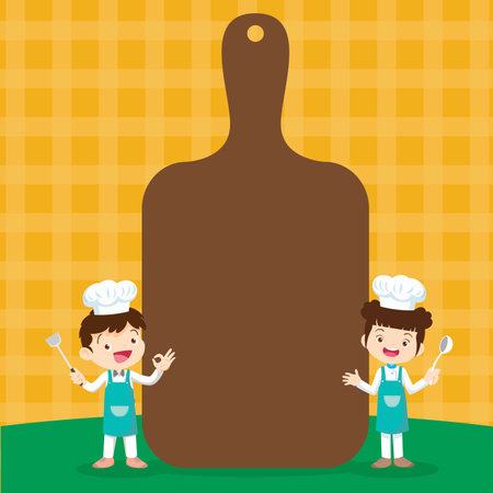 Chef Kids Cooking class design template.Cute little chef cooking meal menu,board,poster,banner,certificateのイラスト素材