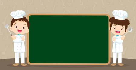 Chef Kids Cooking class design template.Cute little chef cooking meal menu,board,poster,banner,certificateのイラスト素材