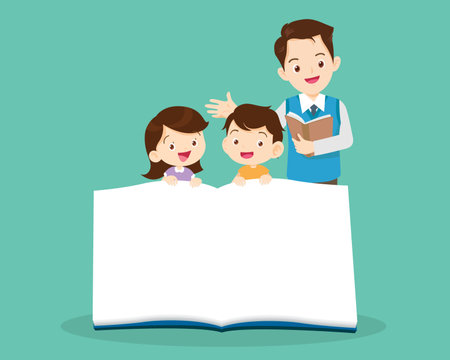 teacher with Boy and girls learning.children reading with Back to School Concept educationのイラスト素材