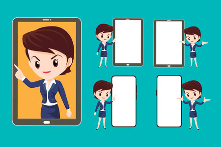 Businesswoman shows presentation with smartphoneのイラスト素材